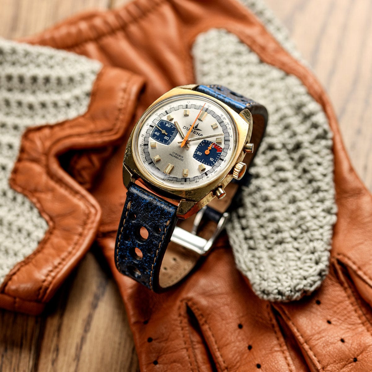 Radstock Racing Style Genuine Leather Watch Strap - Vintage Blue