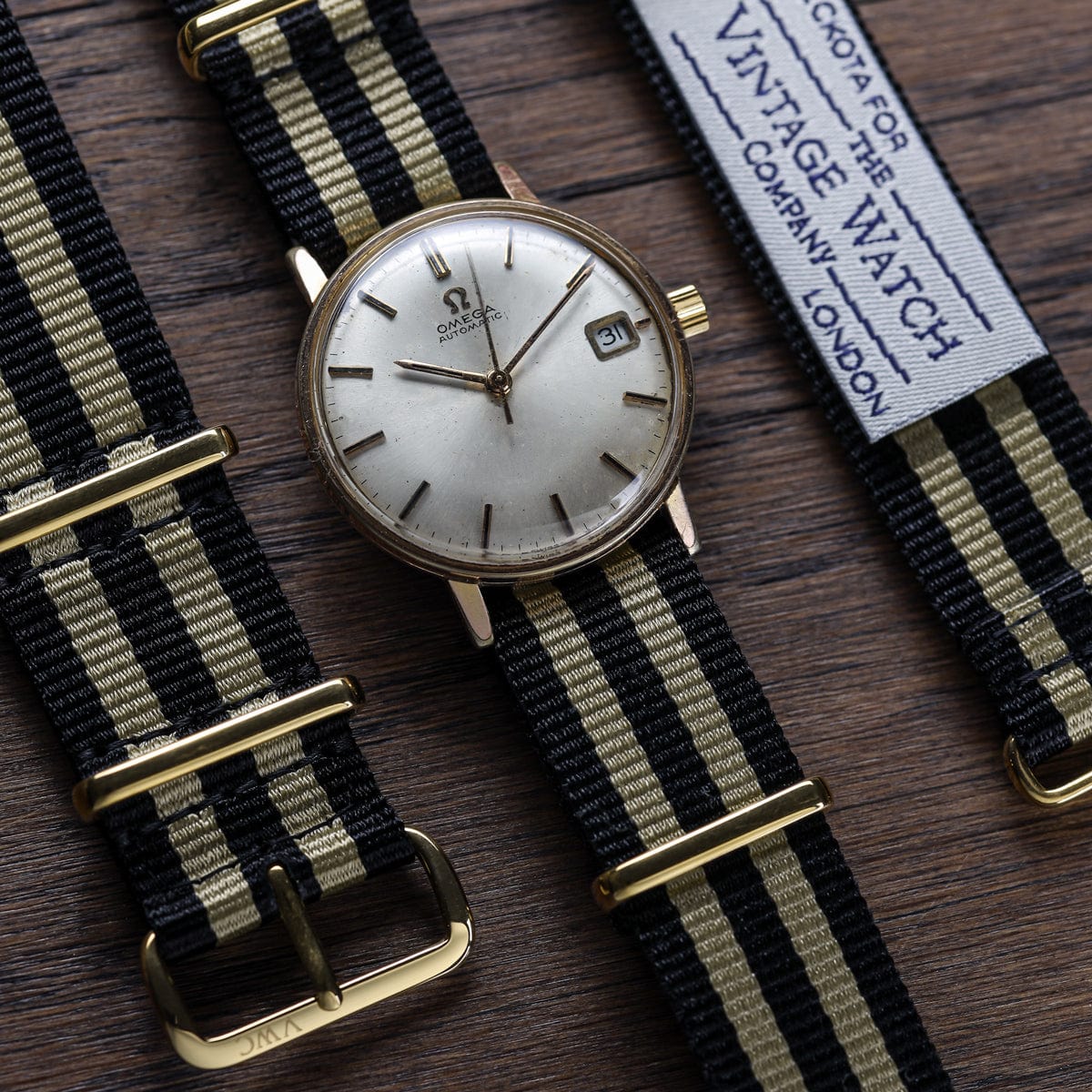The Vintage Watch Company Military Watch Strap - Black & Gold / Gold