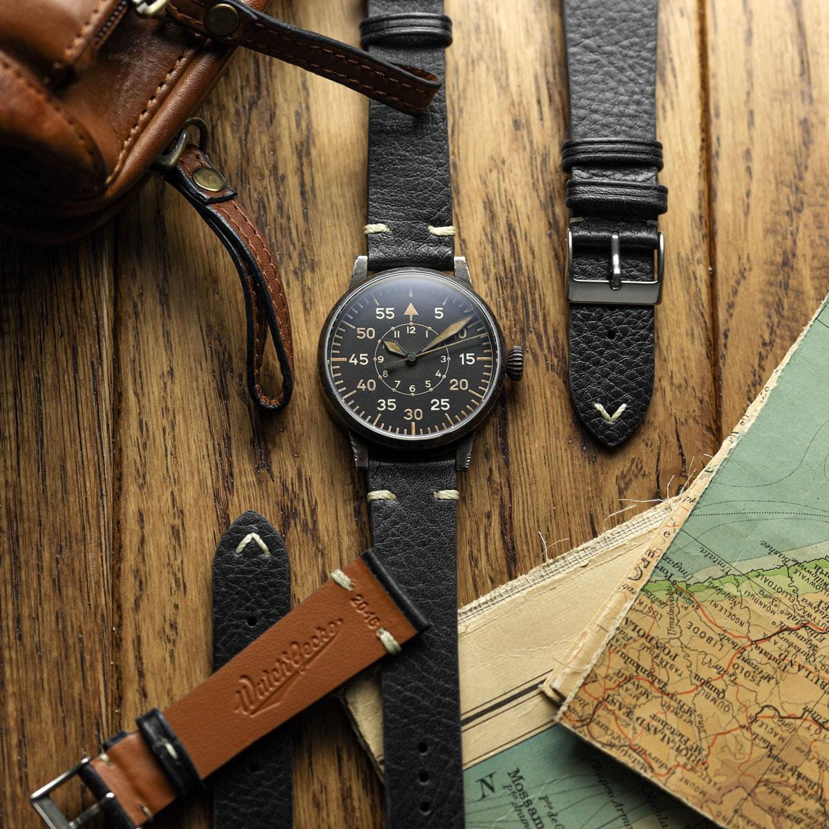 Turon Vintage Handmade Spanish Leather Watch Strap - Black