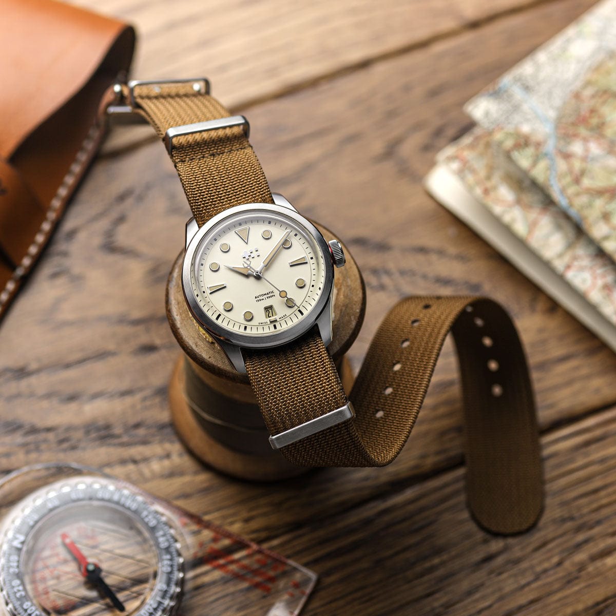 WatchGecko Ridge Military Nylon Watch Strap - Brown