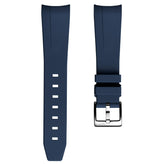 WatchGecko Curved Ends Blue Rubber Watch Strap - Brushed Buckle