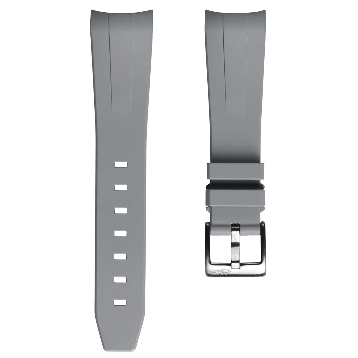 WatchGecko Curved Ends Grey Rubber Watch Strap - Brushed Buckle