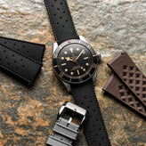 Vintage Style Perforated Rubber Watch Strap - Black