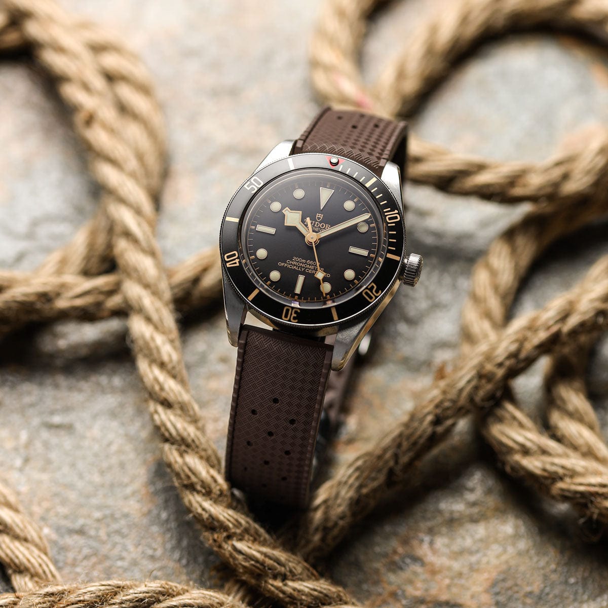 Vintage Style Perforated Rubber Watch Strap - Brown