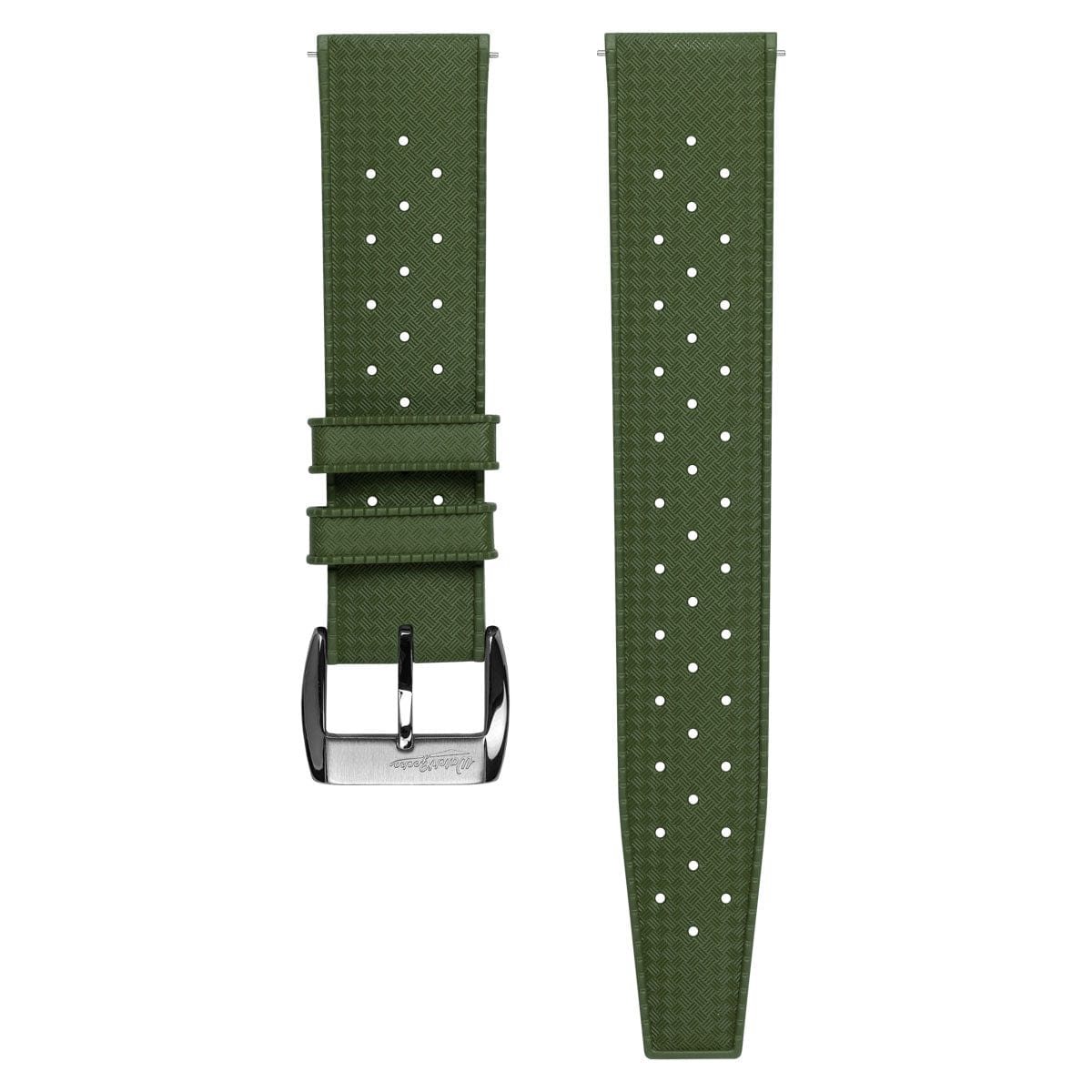 Vintage Style Perforated Rubber Watch Strap - Green