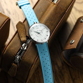 WatchGecko Vintage Tropical Style FKM Rubber Watch Strap - Light Blue