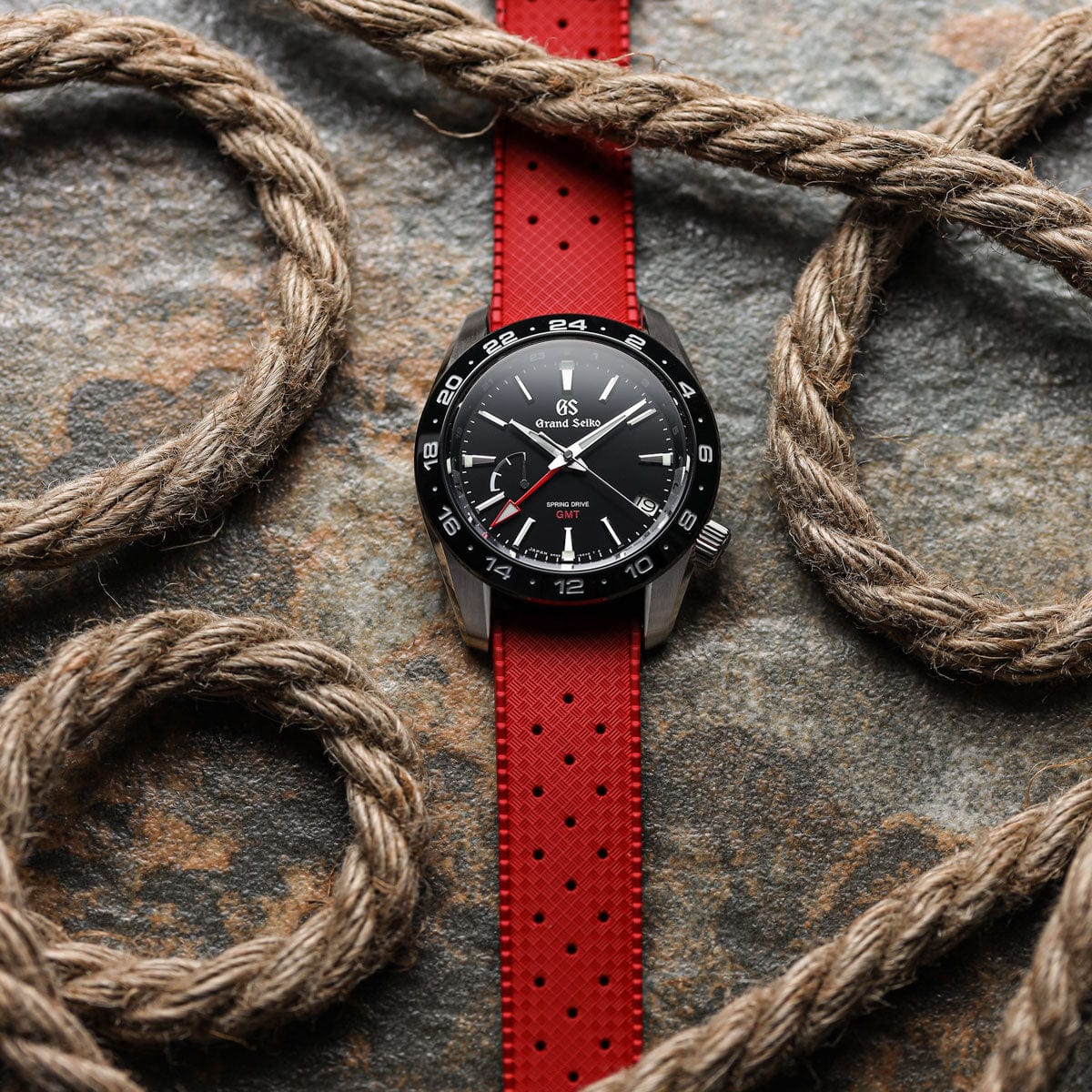 Vintage Style Perforated Rubber Watch Strap - Red