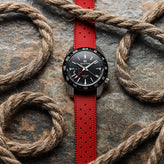 Vintage Style Perforated Rubber Watch Strap - Red