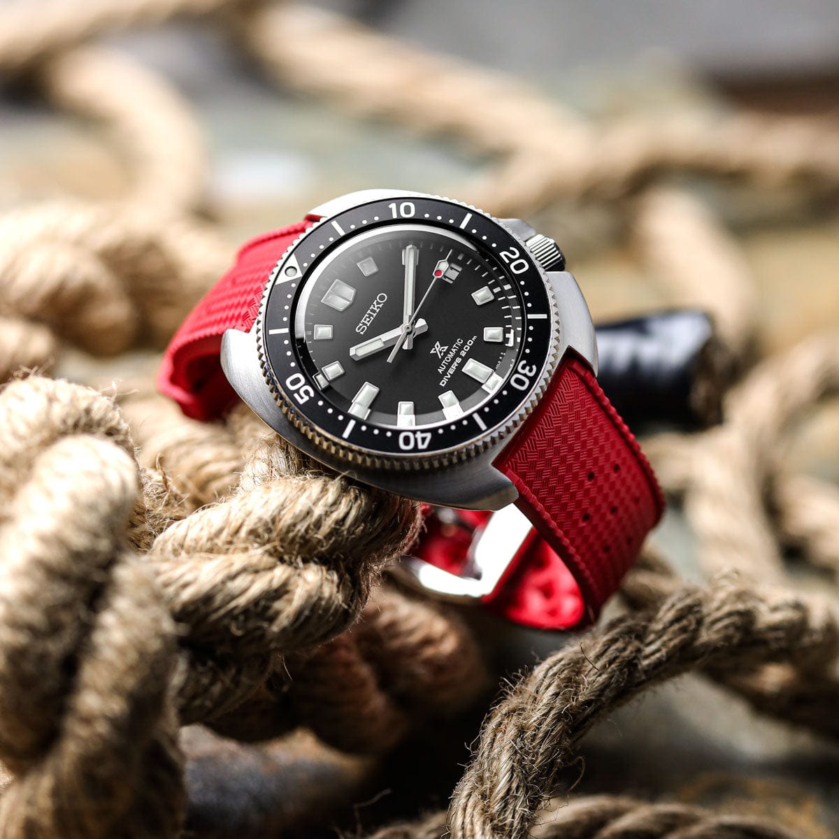 Vintage Style Perforated Rubber Watch Strap - Red