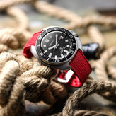 Vintage Style Perforated Rubber Watch Strap - Red