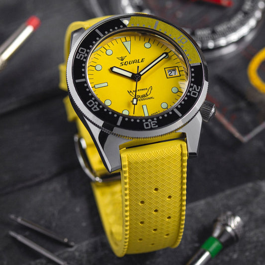 WatchGecko Vintage Tropical Style FKM Rubber Watch Strap - Yellow