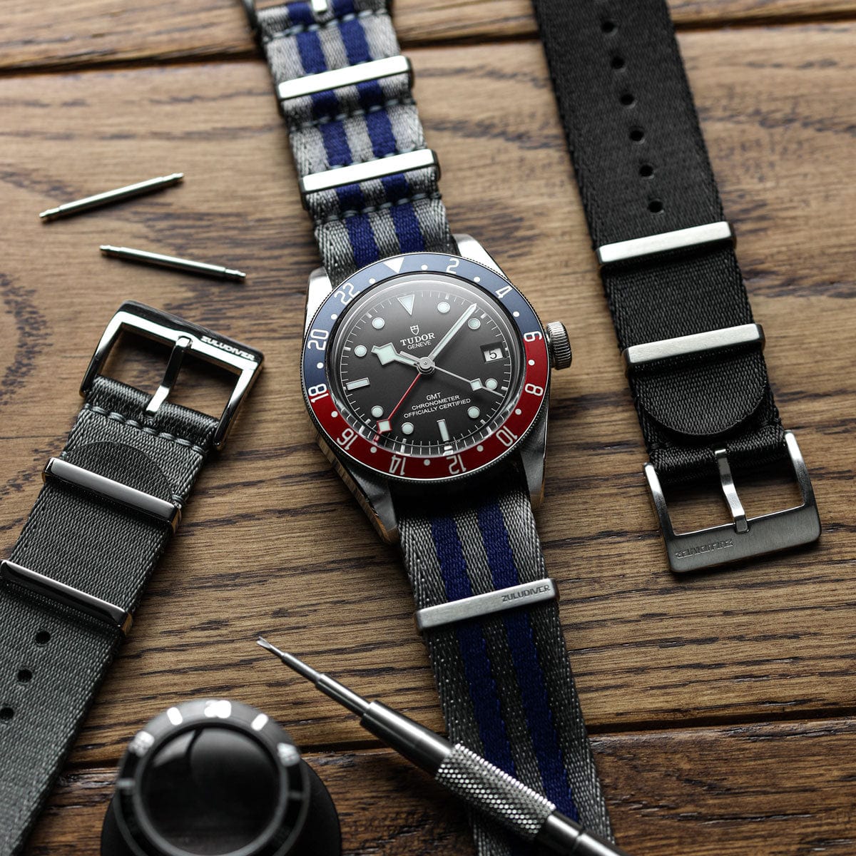 ZULUDIVER 1973 British Military Watch Strap: ARMOURED RECON - Military Black, Polished