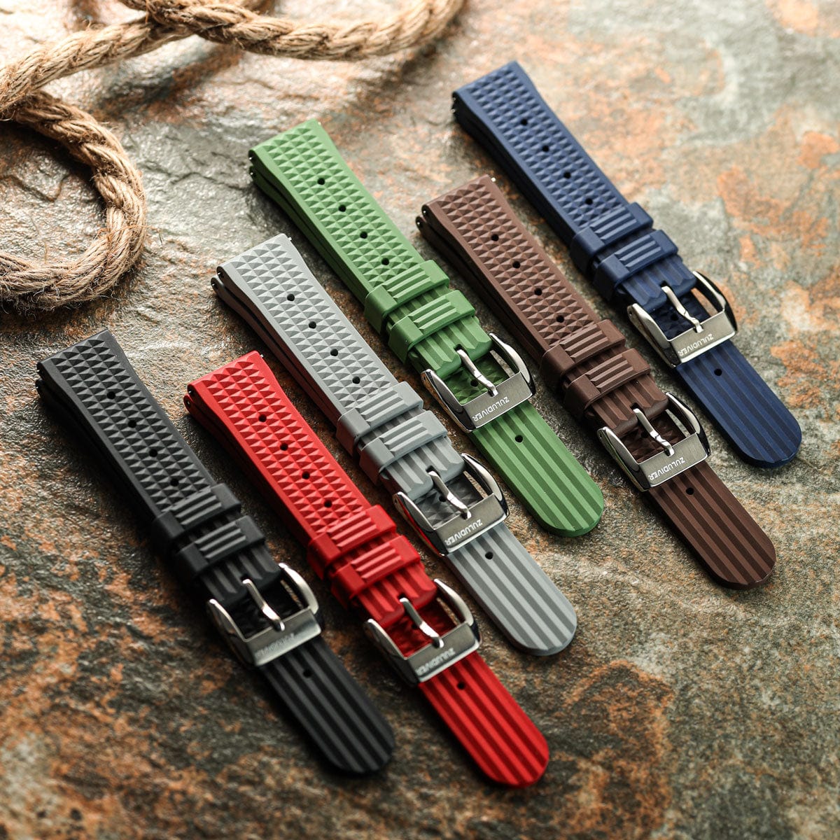 ZULUDIVER Seacroft Waffle FKM Rubber Dive Watch Strap Brushed Buckle