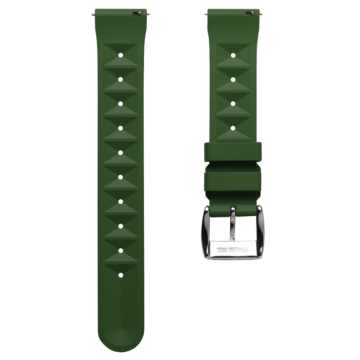 ZULUDIVER Seacroft Waffle FKM Rubber Dive Watch Strap (MkII) - Green - Brushed Buckle