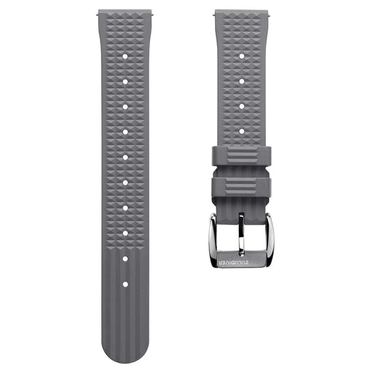 ZULUDIVER Seacroft Waffle FKM Rubber Dive Watch Strap (MkII) - Grey - Brushed Buckle