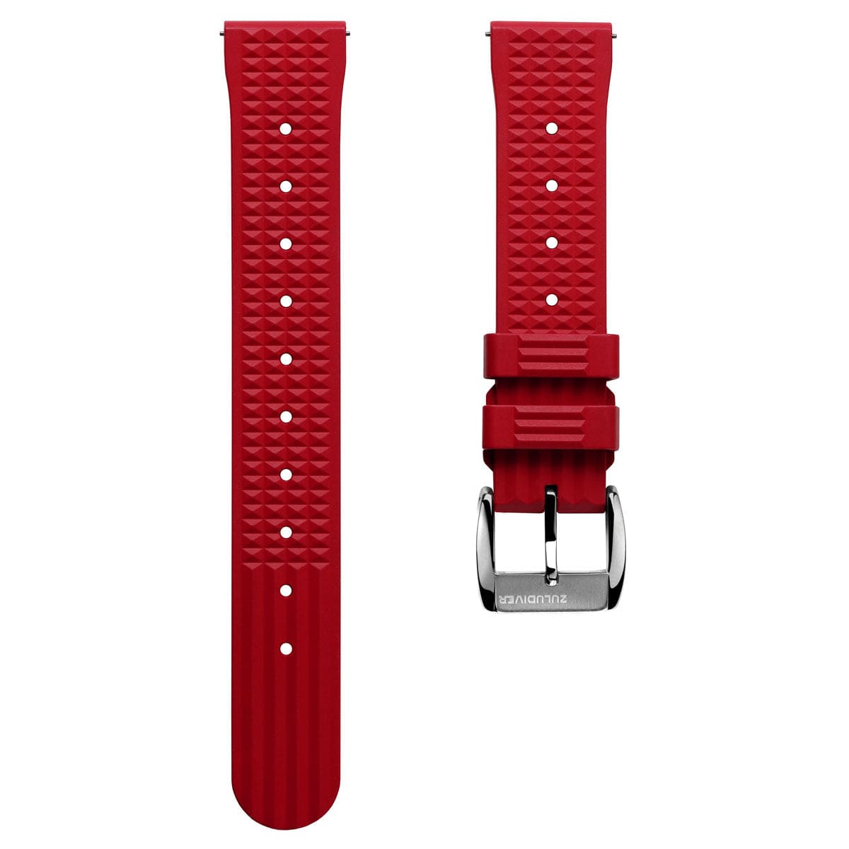 ZULUDIVER Seacroft Waffle FKM Rubber Dive Watch Strap (MkII) - Red - Brushed Buckle