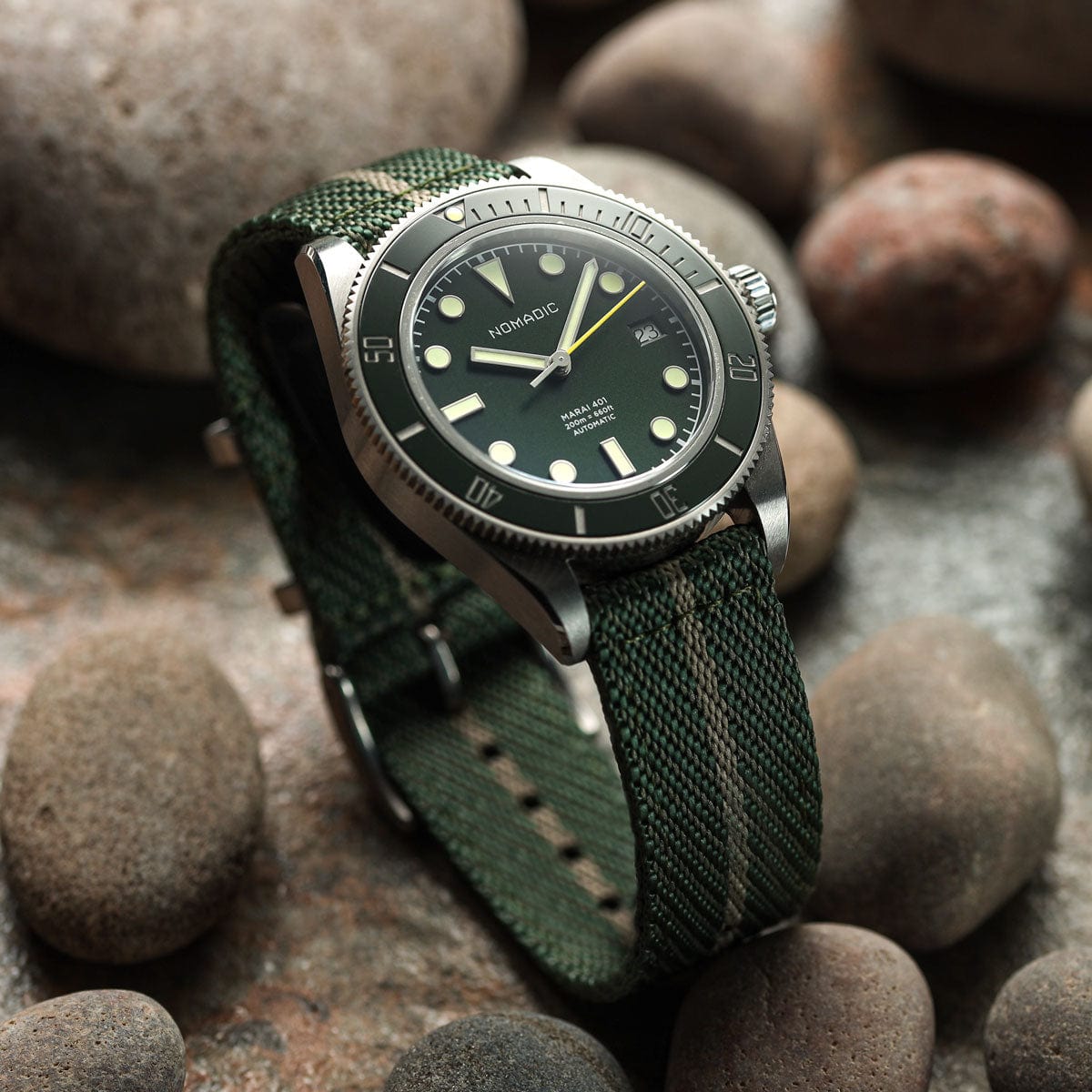 ZULUDIVER Seasalter Two-Piece Military Nylon Watch Strap - Green & Beige