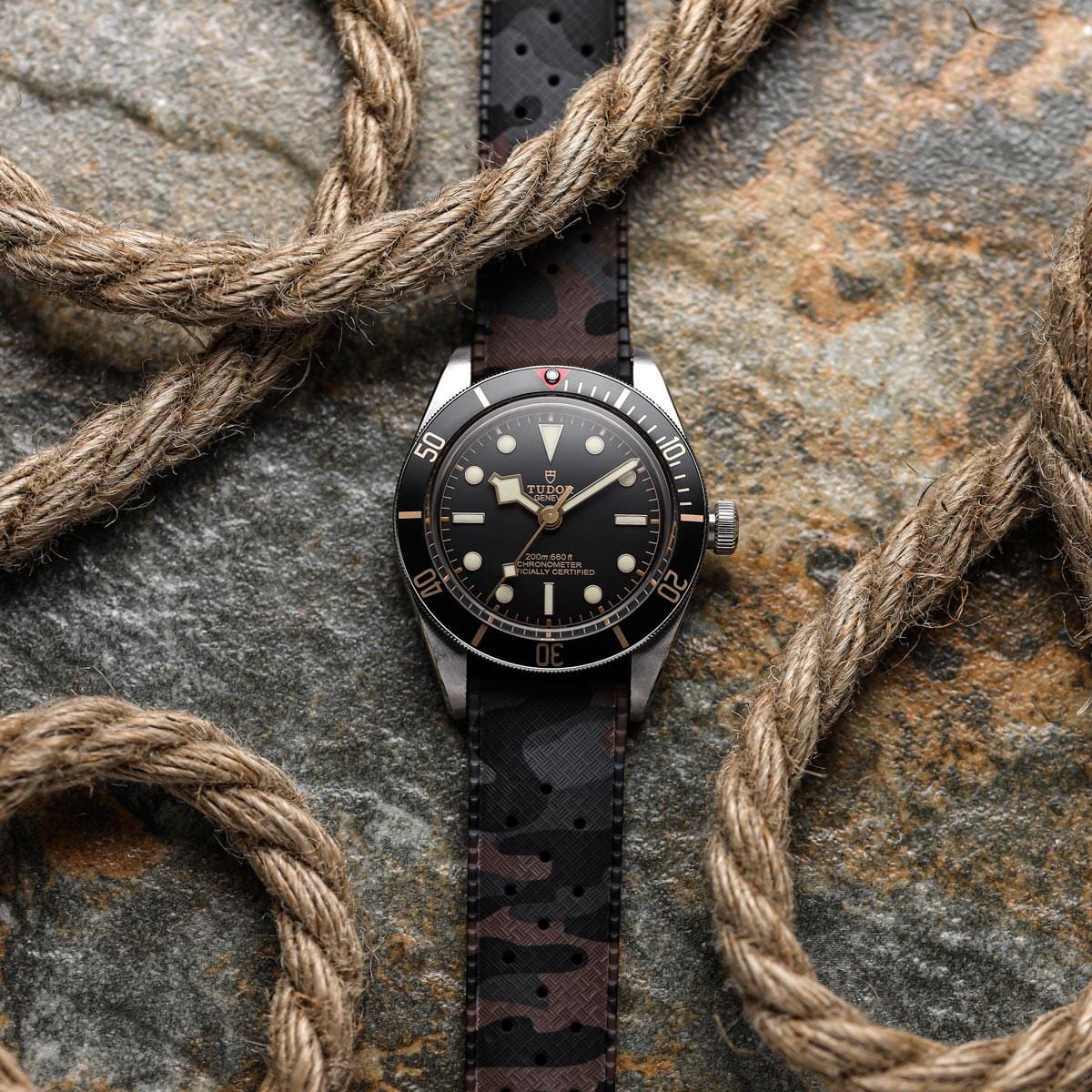 ZULUDIVER Tropic Style FKM Rubber Watch Strap - Camouflage Brown