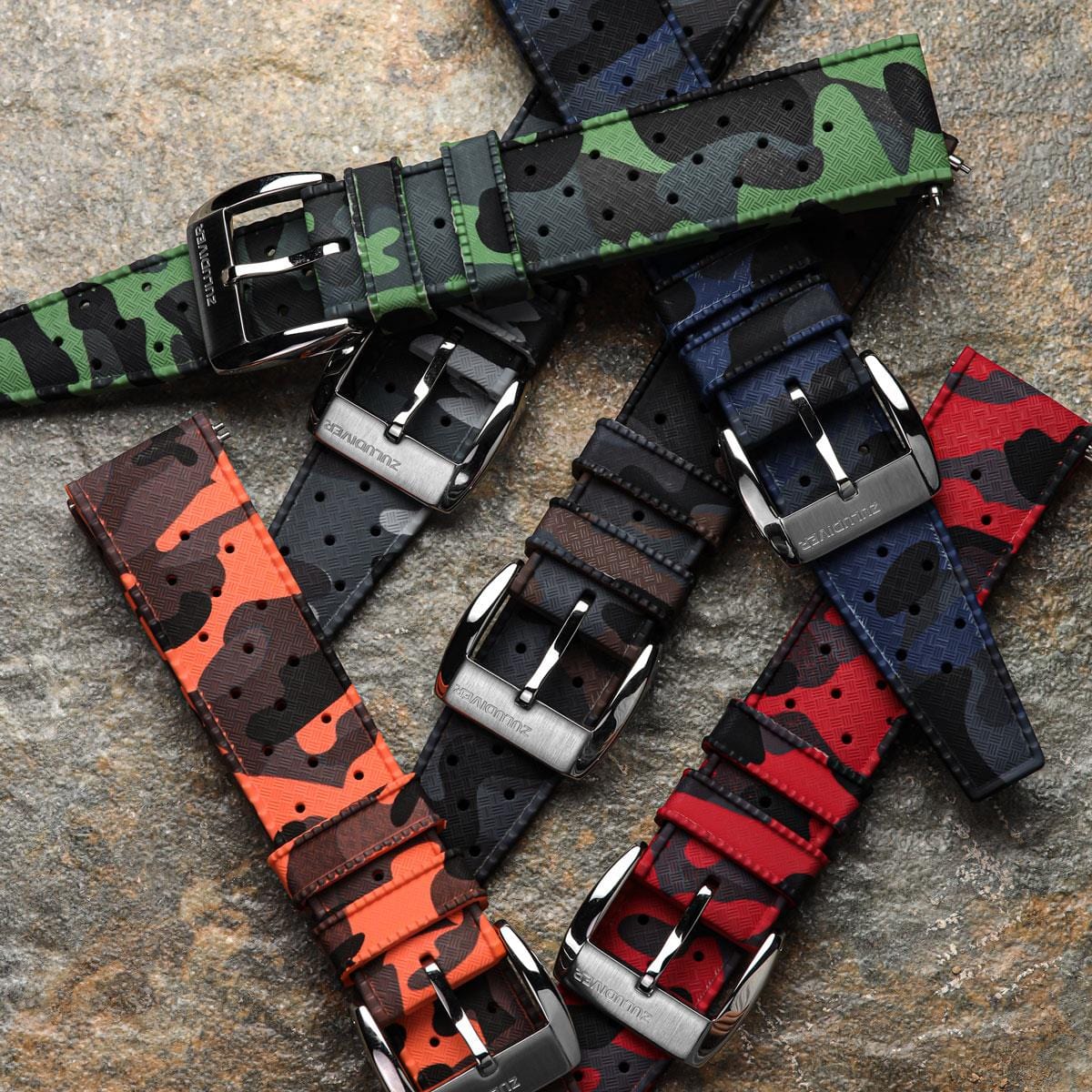 ZULUDIVER Tropic Style FKM Rubber Watch Strap - Camouflage Red