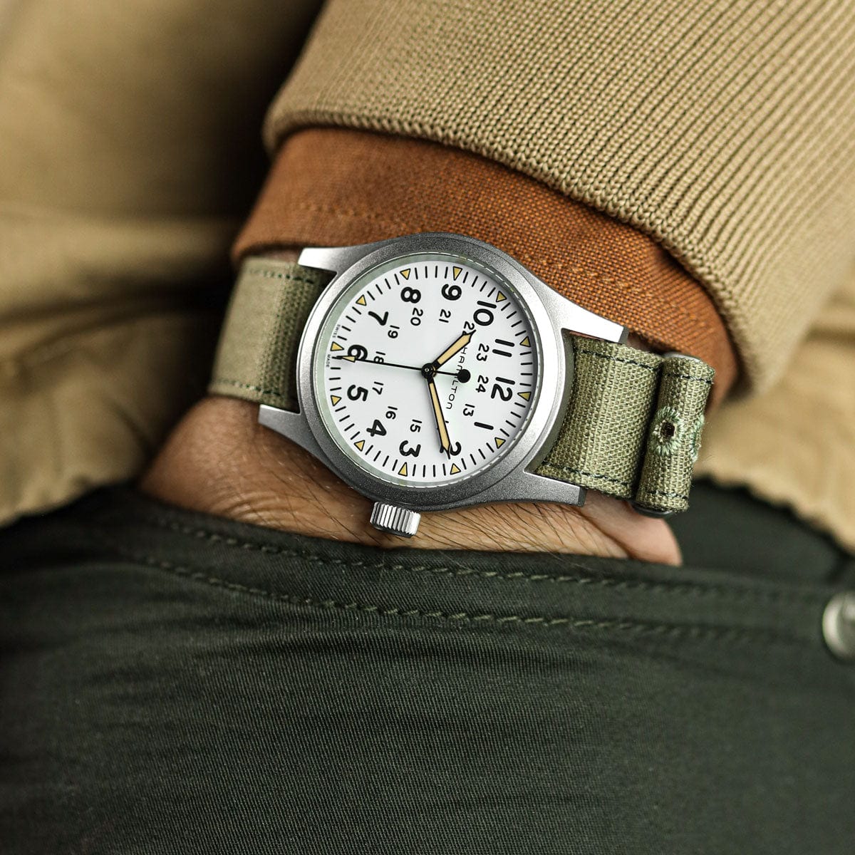 ZULUDIVER Vintage Canvas Military Watch Strap - Army Green