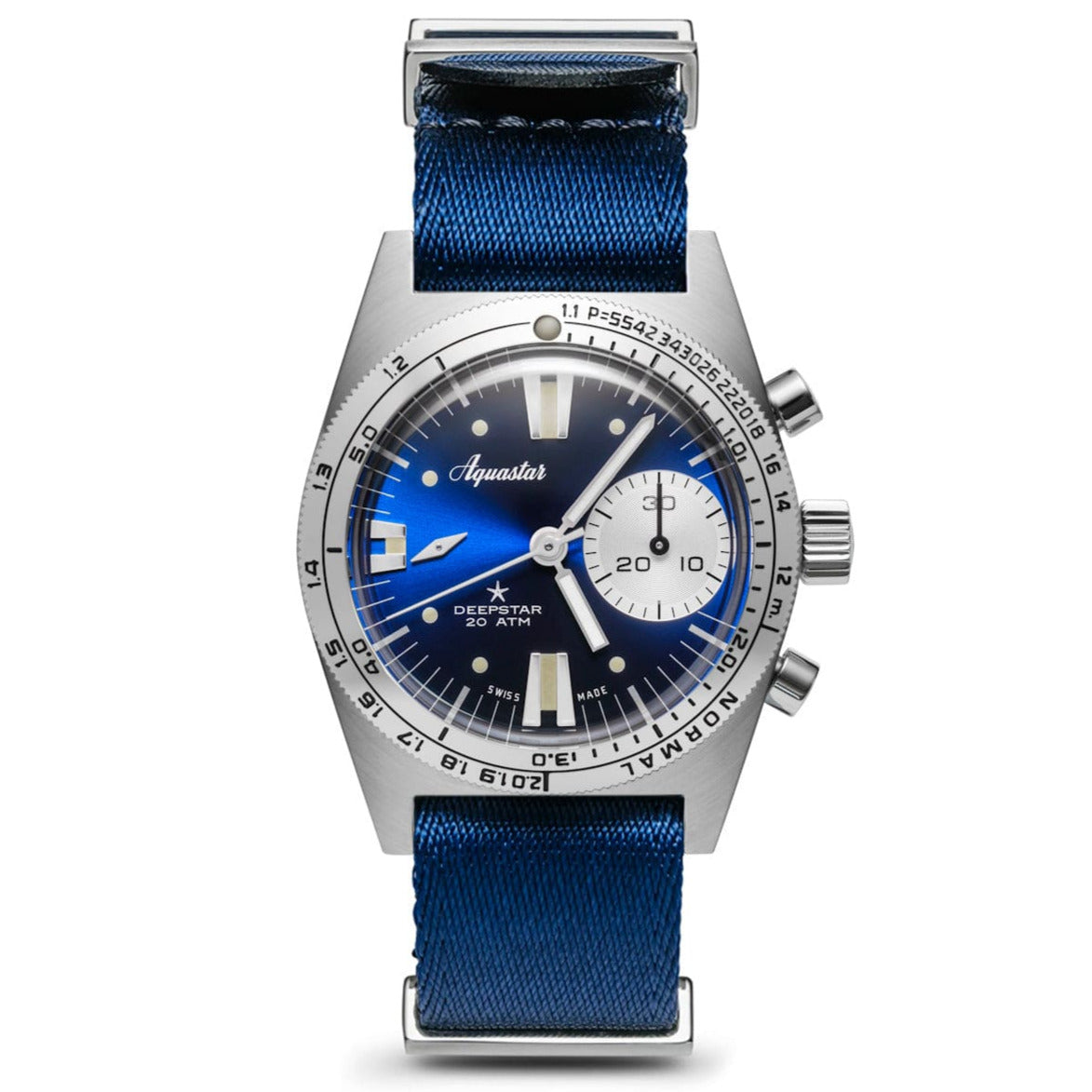 Aquastar Deepstar 39mm Chronograph Blue Ray Dial Blue Nylon Strap