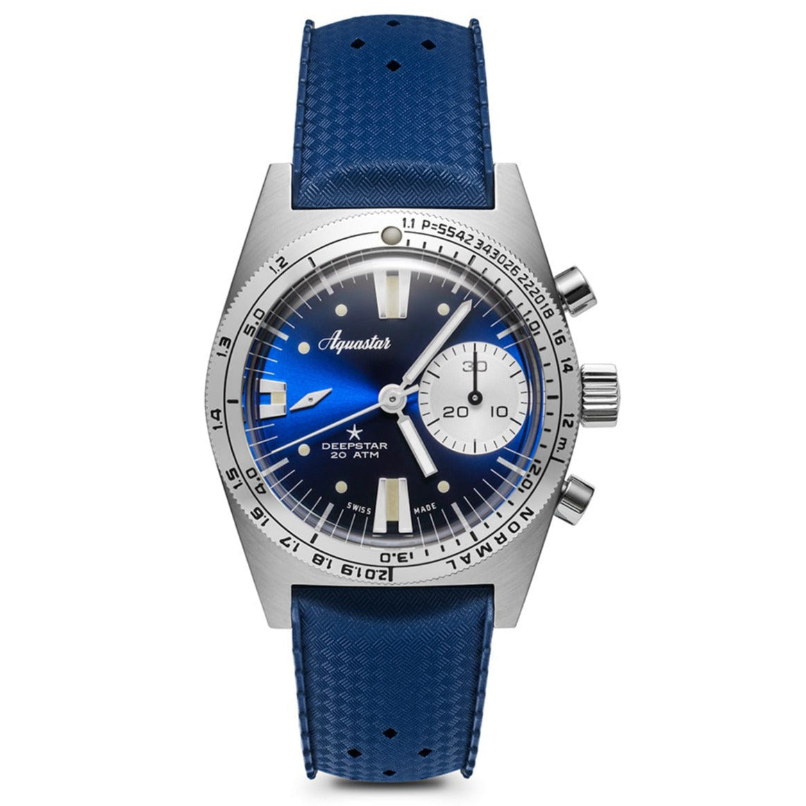 Aquastar Deepstar 39mm Chronograph Blue Ray Dial Blue Tropic