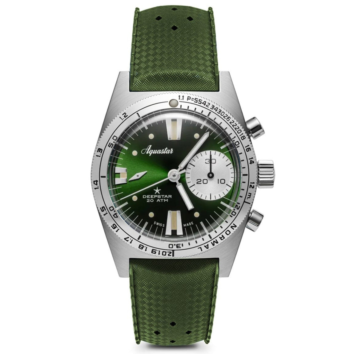 Aquastar Deepstar 39mm Chronograph Greenwich Dial Tropic Strap