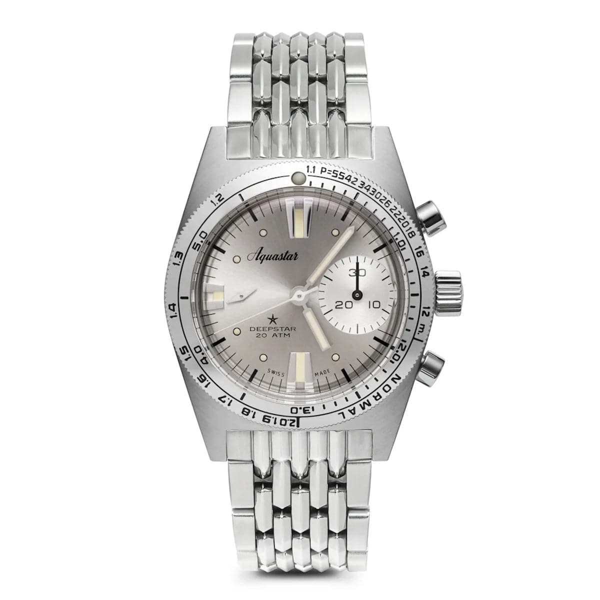 Aquastar Deepstar 39mm Chronograph Silverline Dial BOR Bracelet