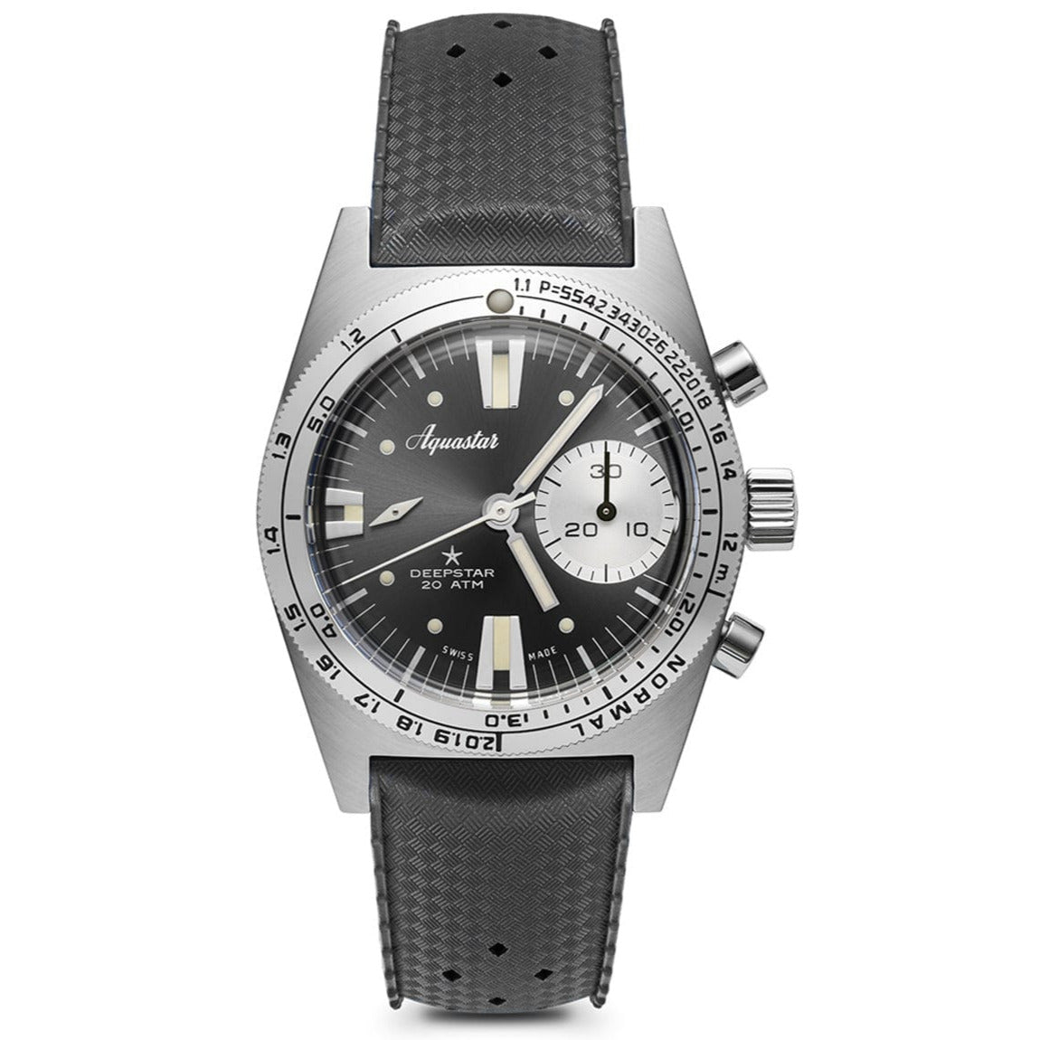 Aquastar Deepstar 39mm Chronograph Steel Grey Dial Tropic Strap