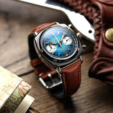 Geckota Chronotimer Chronograph Watch Deep Blue Fumé Dial TP-369-3 - NEARLY NEW