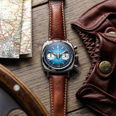 Geckota Chronotimer Chronograph Watch Deep Blue Fumé Dial TP-369-3 - NEARLY NEW