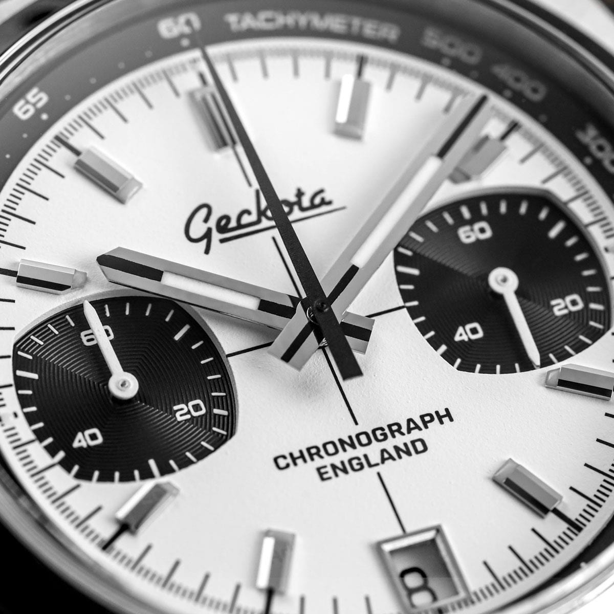 Geckota Chronotimer Racing Chronograph Watch White Dial Classic Panda - LIKE NEW