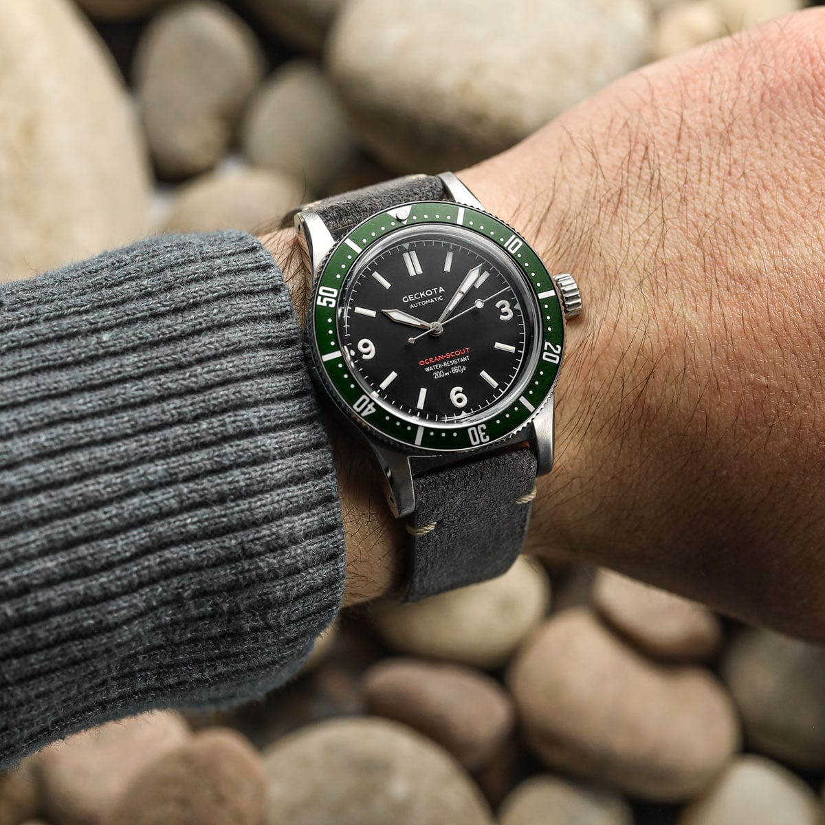 Geckota Ocean-Scout Dive watch - Emerald Green - Black Nylon Strap