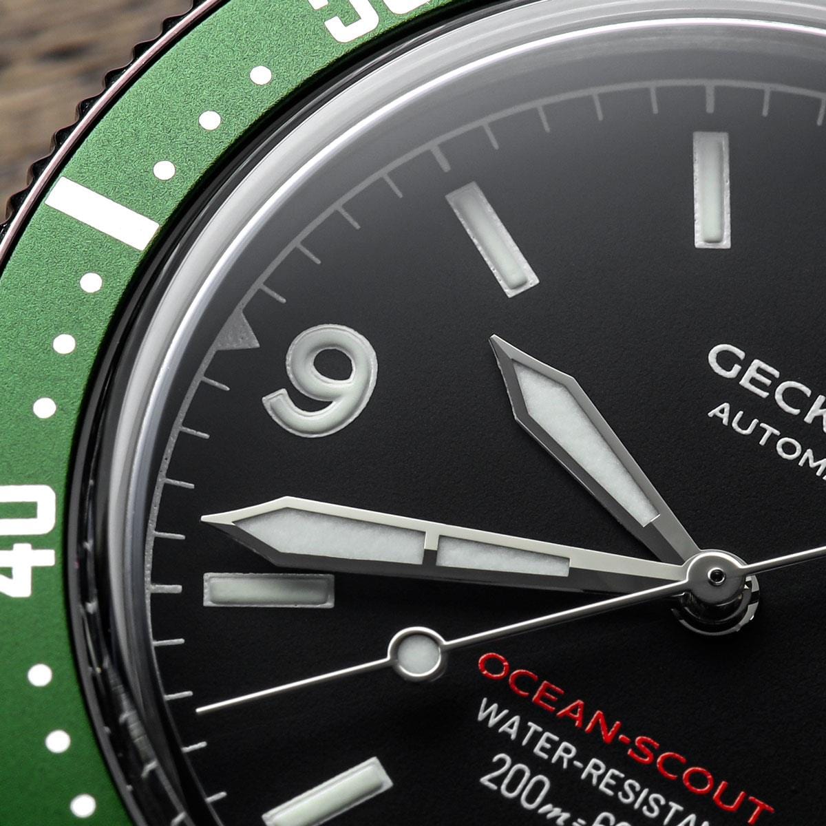 Geckota Ocean-Scout Dive watch - Emerald Green - Black Nylon Strap
