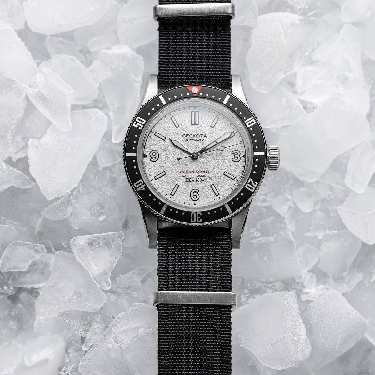 Geckota Ocean-Scout Dive Watch - Ice White - Berwick Stainless Steel Strap