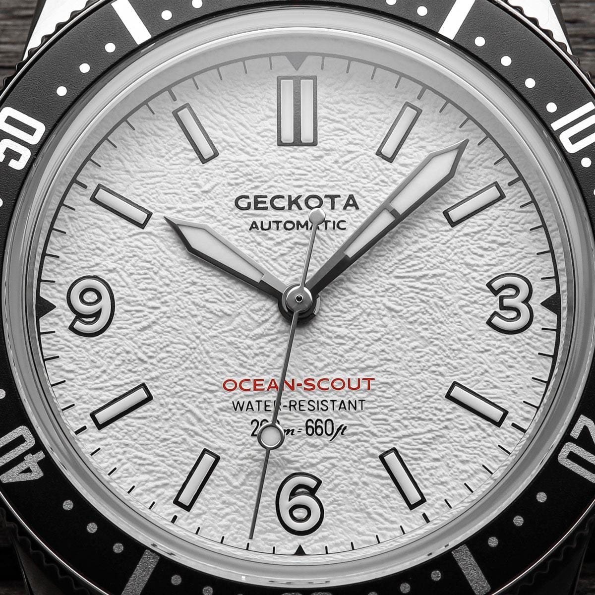 Geckota Ocean-Scout Dive Watch - Ice White - Black Nylon Strap