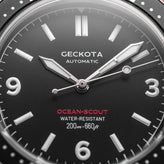 Geckota Ocean-Scout Dive Watch - Raven Black - Grey Suede Stanway Strap