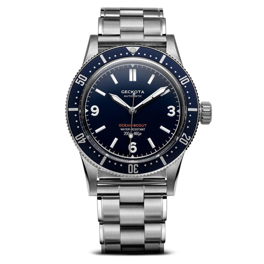 Geckota Ocean-Scout Dive Watch - Royal Blue - Berwick Stainless Steel Bracelet