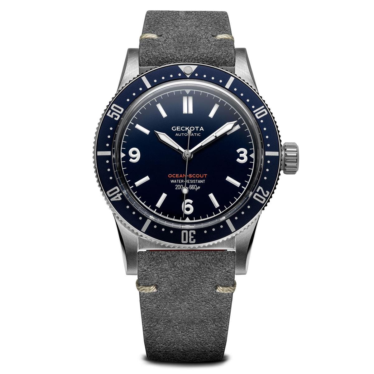 Geckota Ocean-Scout Dive Watch - Royal Blue - Grey Suede Stanway Strap