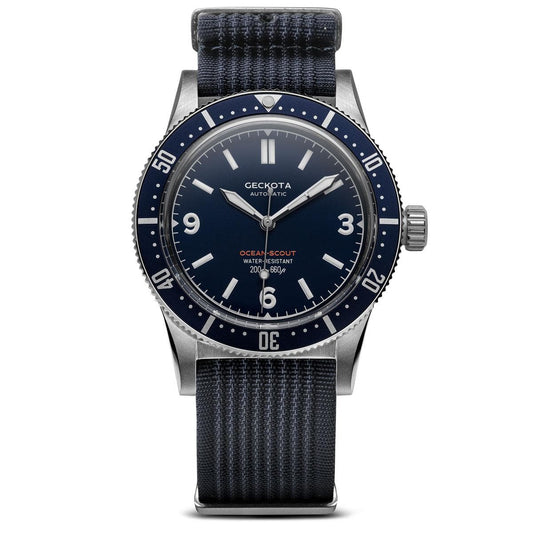 Geckota Ocean-Scout Dive Watch - Royal Blue - Slate Blue Nylon Strap