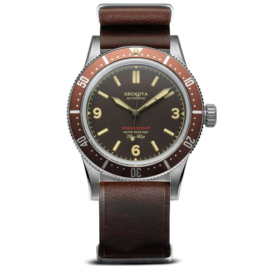 Geckota Ocean-Scout Dive Watch - Sienna Brown - Silver