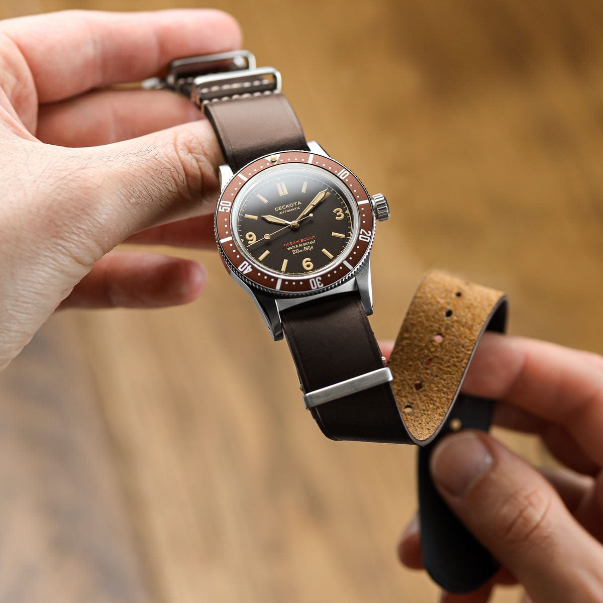 Geckota Ocean Scout Dive Watch Sienna Brown Silver WatchGecko