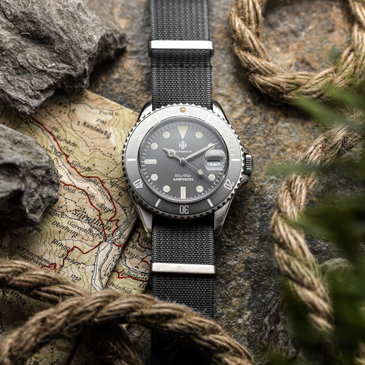 NTH Amphion Dive Watch - Anchor Grey - Ridge Nylon - WatchGecko Exclusive