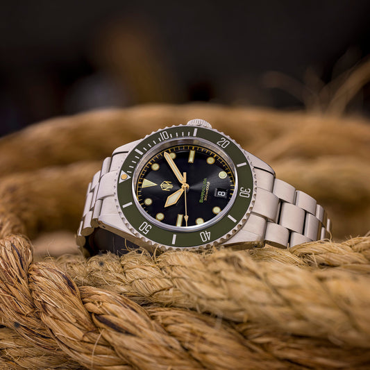 NTH Barracuda Vintage Green With Date - 3 Link Bracelet
