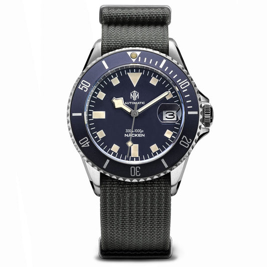 NTH Näcken Dive Watch - Admiral Blue - Ridge Nylon - WatchGecko Exclusive