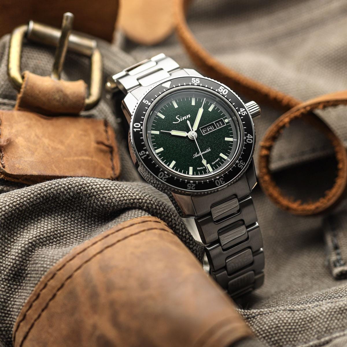 Sinn 104 St Sa I Automatic Sports Watch - Metallic Green Dial - Solid Bracelet