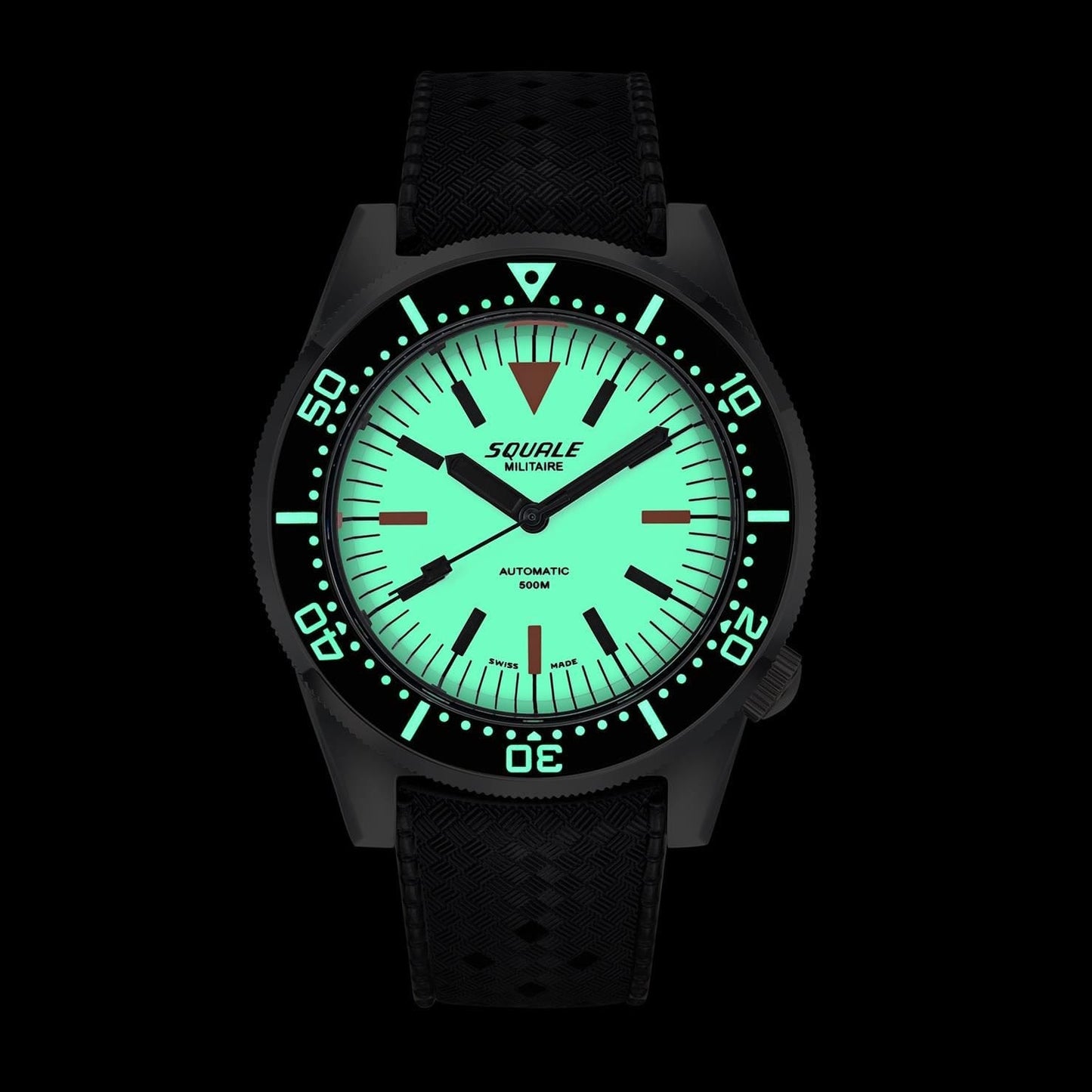 Squale 1521 Full Luminous Militaire- Black Rubber Strap