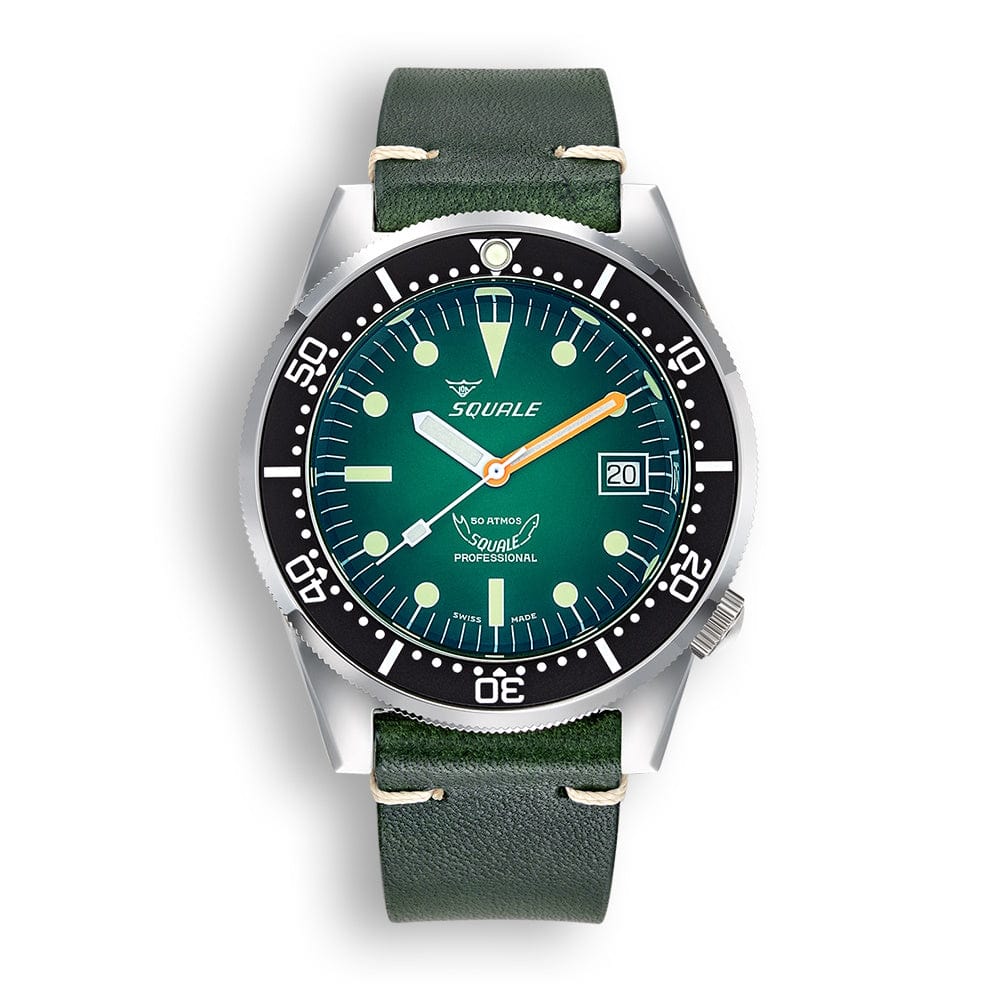 Squale 1521 Swiss Made Divers Watch - Green Dial - Leather Strap