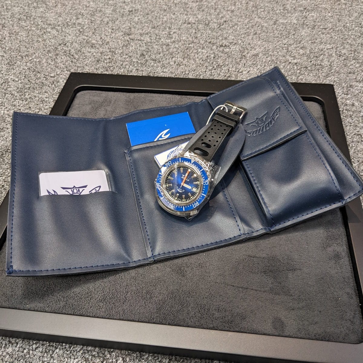 Squale 2002, Polished Case, Blue Sapphire Bezel, Blue Dial, Black Rubber - NEARLY NEW