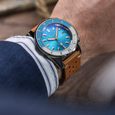 Squale Matic Swiss Diver's Watch - Brown Leather Strap - Light Blue - NEARLY NEW
